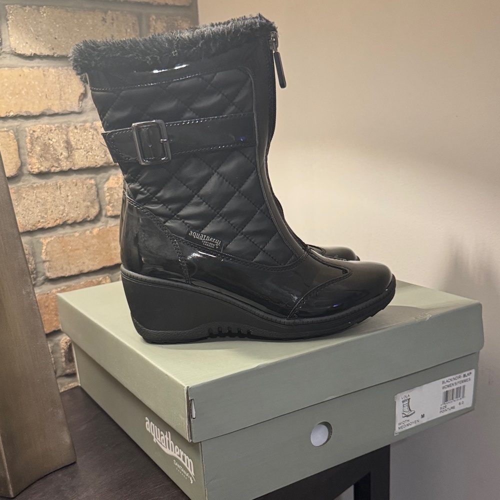 Black Quilted/Patent Winter Boots